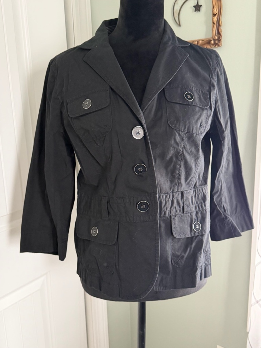 Black Women's Button-Front Utility Jacket Ann Taylor size medium